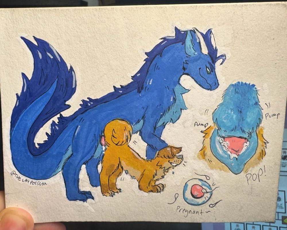 An eastern style dragon knotting and breeding an anthro golden retriever