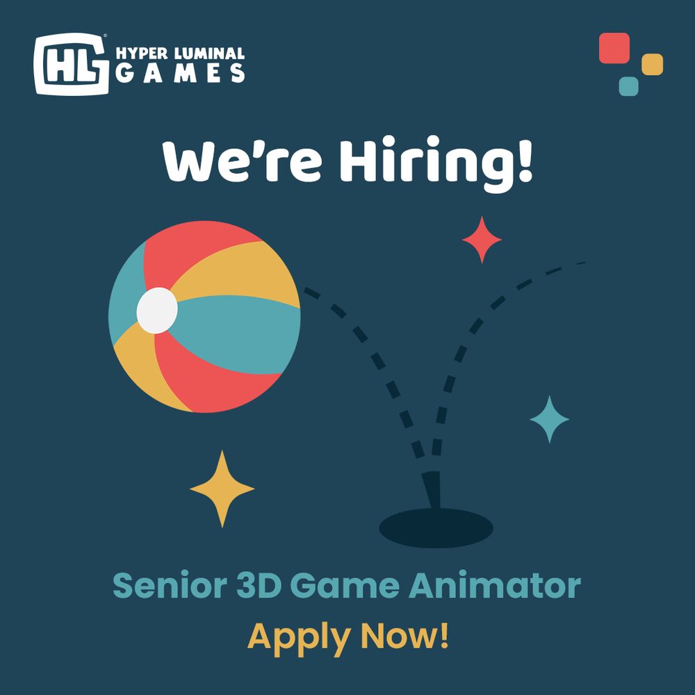 Graphic promoting Hyper Luminal Games hiring for a Senior 3D Game Animator. 