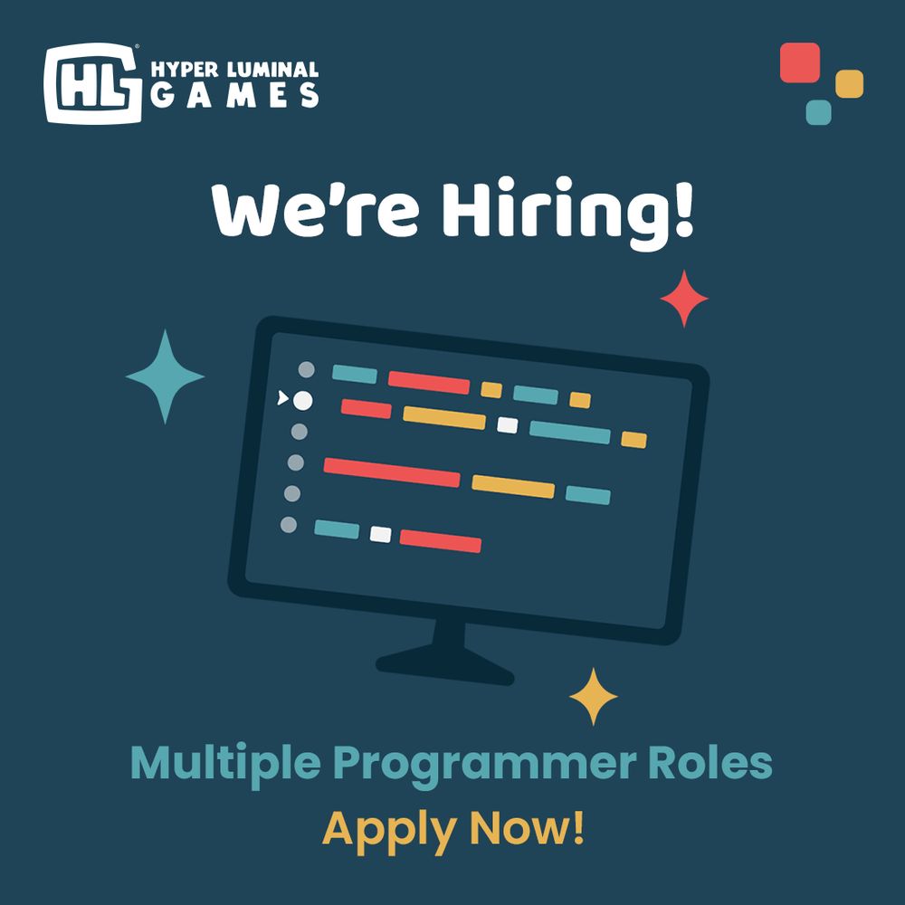 Vector graphic of a computer monitor displaying stylised lines of code.  Text within the image reads: "We're Hiring! Multiple Programmer Roles. Apply Now!"