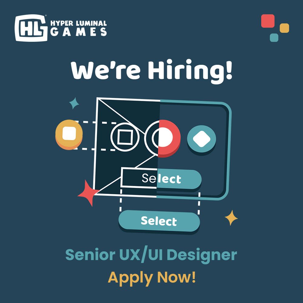 Graphic promoting Hyper Luminal Games hiring for a Senior UX UI Designer.