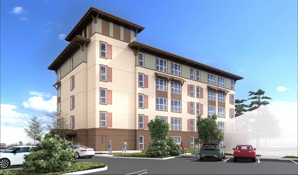 Rendering of affordable housing project at 150 Shoreline in Marin County