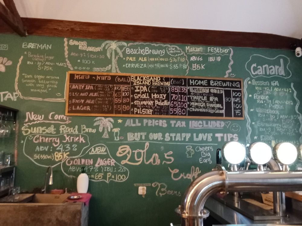 Pic of large board at bar with beers and prices