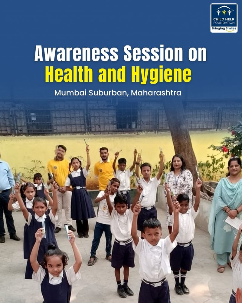 Children at a Zilla Parishad school in Mumbai Suburban learning proper handwashing techniques during a health and hygiene session conducted by Child Help Foundation interns.