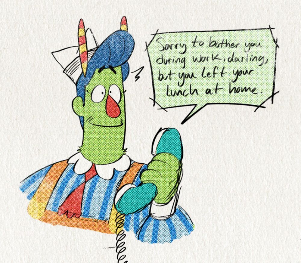 text bubble reads: "Sorry to bother you during work, darling, but you left your lunch at home."