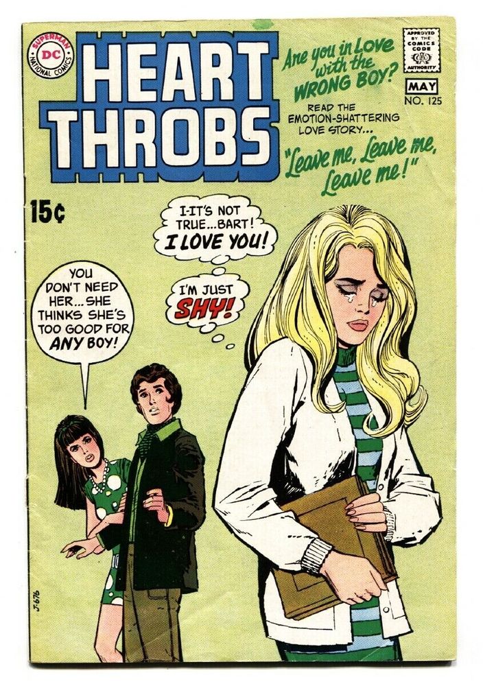 The cover to Heart Throb #125. A blonde woman is crying in the foreground. A man behind her looks at her longingly but is being pulled away by a brunette woman.