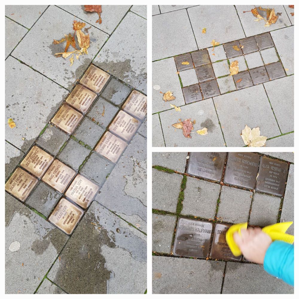 Mit Schülerinnen und Schülern polieren wir Stolpersteine auf und jeder/jede stellt uns einen der Menschen hinterher vor.