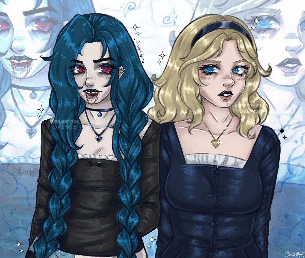 The same drawing except Jinx has fresh blood around her mouth.