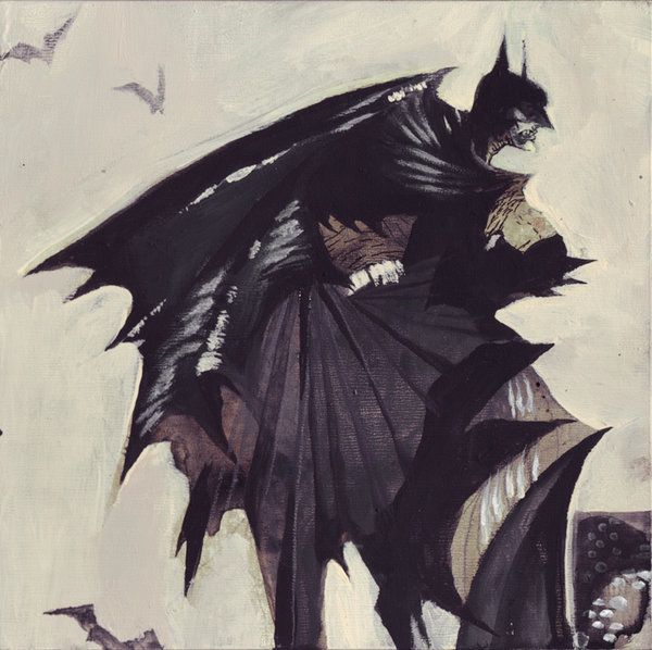 Batman acrylic painting his form is abstracted geometric shapes