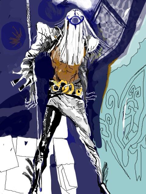 The character venom posed with his pool stick and abstract patterns 
