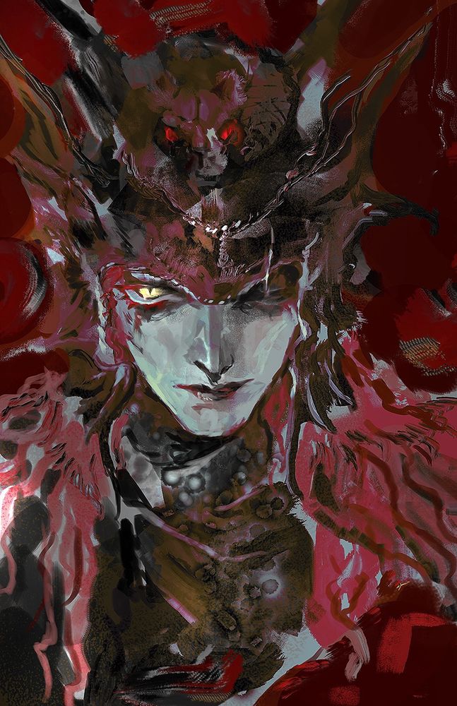 Portrait painting of Messmer from Elden Ring