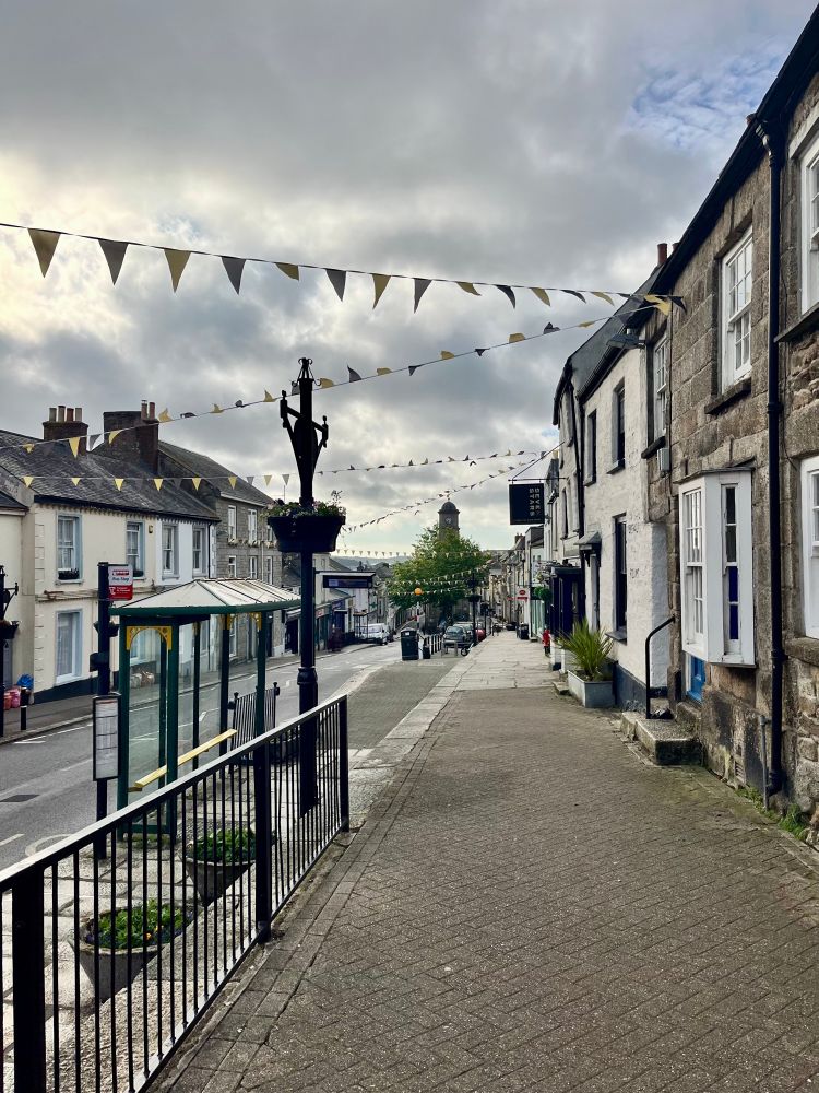 Penryn high street looking towards the clock tower. 