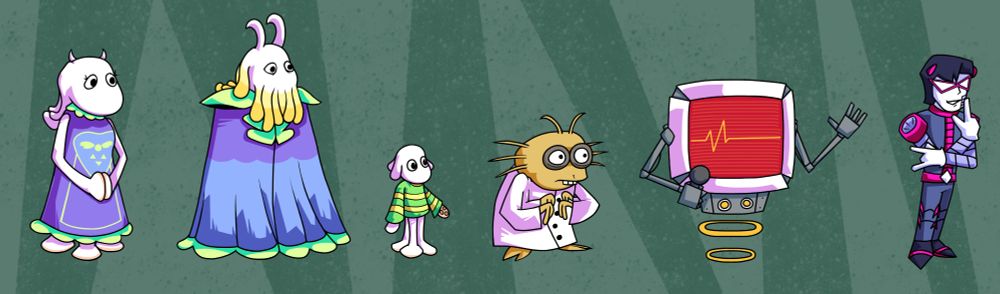 Toriel, Asgore and Asriel made into squids, kind of like how Japanese media typically portrays aliens
Alphys turned into that one star wars glup shitto
Regular Mettaton got a redesign, resembling how typically Aperture Science robots/cores look like
Mettaton EX primarily got outfit change, closely resembling the ones seen in Evangelion