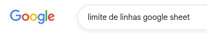 print do google com a pesquisa "limite de linhas google sheets"