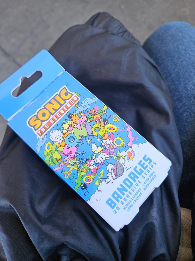 A packet of adhesive bandages with sonic on it and also doctor eggman?
