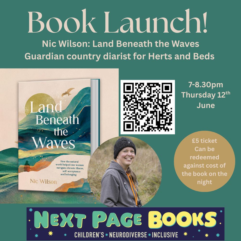 A poster saying Book Launch - for Land Beneath the Waves by Nic Wilson. Showing the book cover, Nic in a hat and hoodie, all on a green background.