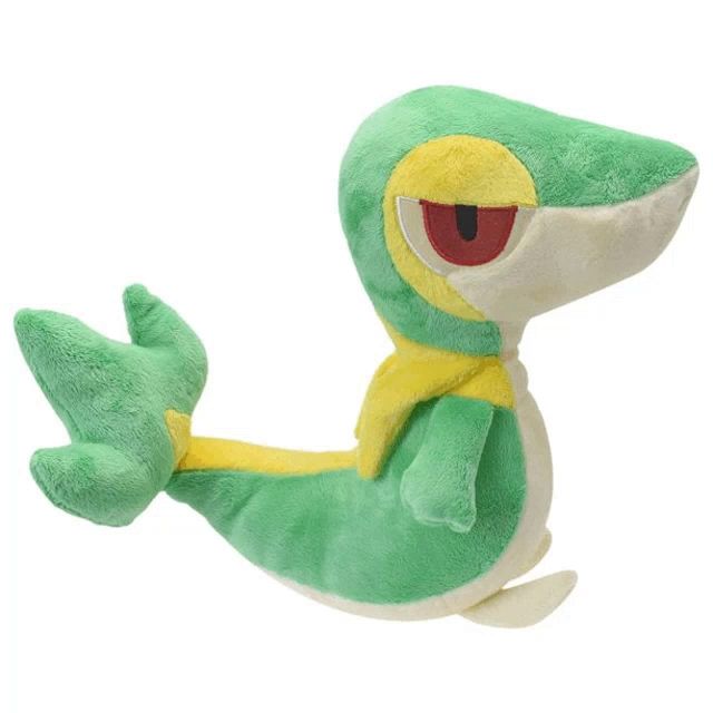 a green and yellow stuffed animal with a tag on it that says ' pokemon ' on it