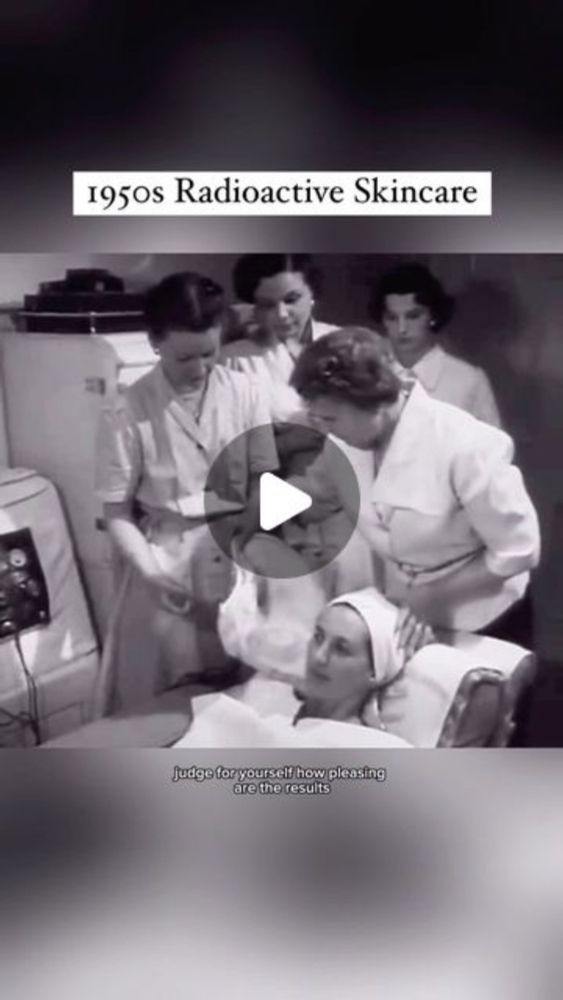 The History Source on Instagram: "Do you want vibrant, glowing skin? Well in the 1950s they took that quite literally with radioactive face treatments. This clip is dated to 1953 and shows an anti agi...