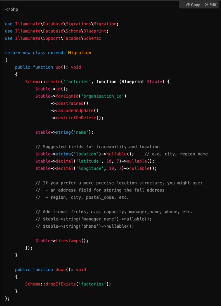 A Laravel migration created by Anthropic's Claude AI.