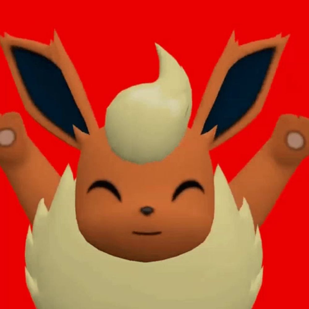 a cartoon eevee with its eyes closed and arms outstretched