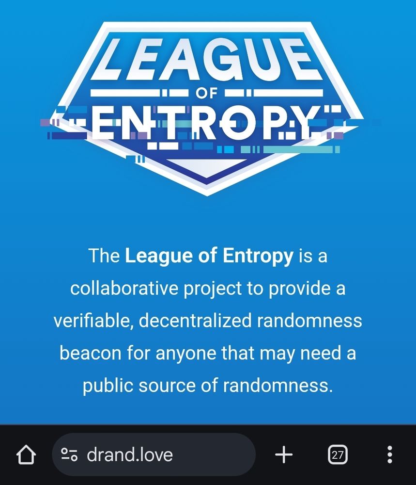A screenshot of the drand.love website on Android, showcasing the URL bar at the bottom of the screen rather than at the top. 