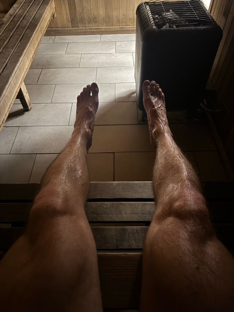 Me with my legs out in the sauna. 