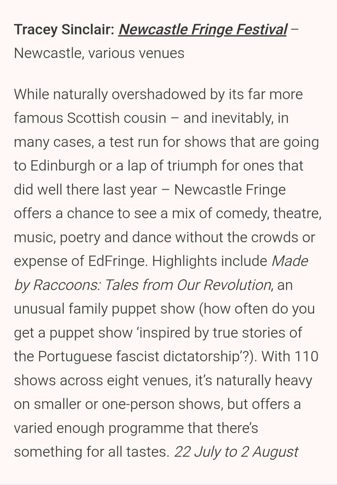 Rec for Newcastle Fringe 
