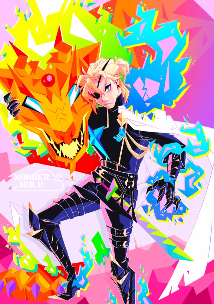 Illustration of Dimitri from Fire Emblem 3 houses in an outfit inspired by Promare