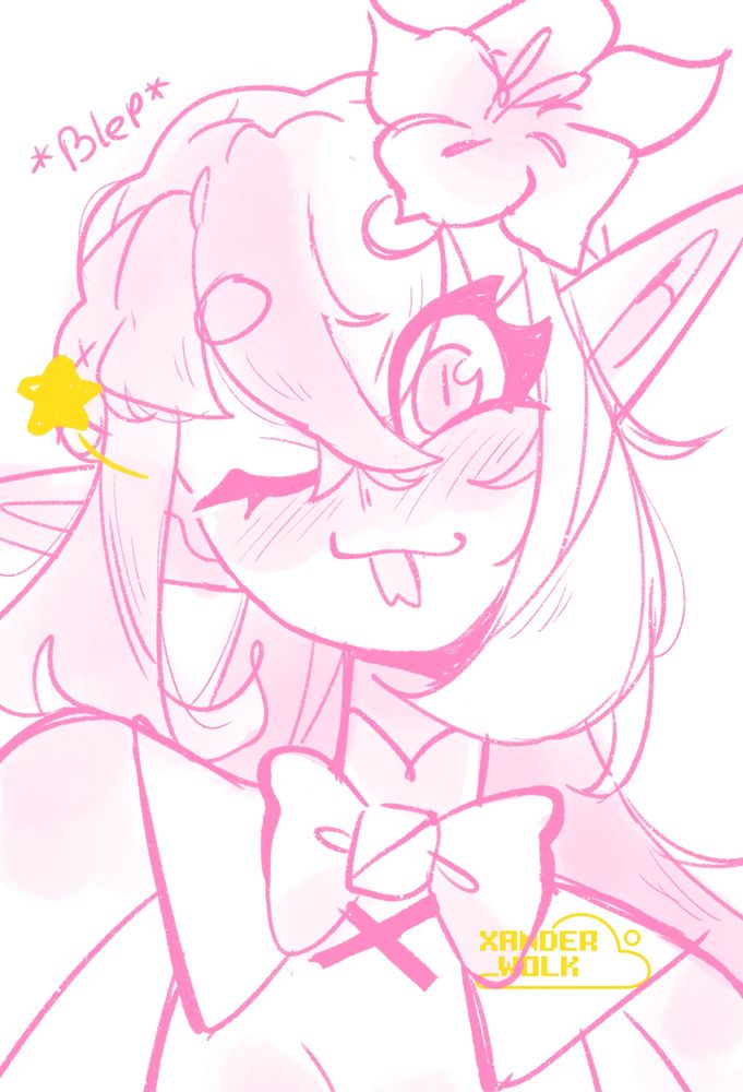 Portrait sketch illustration of Alear Fire Emblem sticking out her tongue and winking