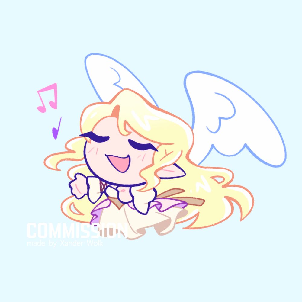 Chibi illustration of Leanne from Fire Emblem Path of Radiance and Radiant Dawn. She is singing with her eyes closed, with one hand reaching out and the other resting on her chest