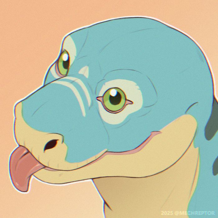 A blue and yellow lizard smiling with its tongue out.