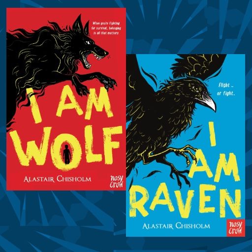 The covers of the books I AM WOLF and I AM RAVEN by Alastair Chisholm