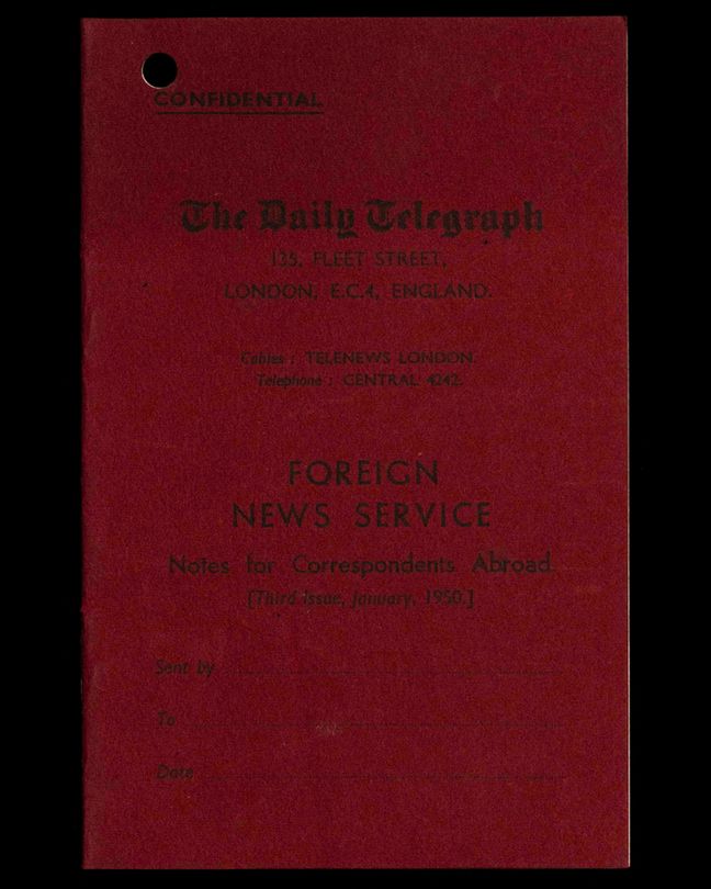 Front cover of the Daily Telegraph Foreign News Service notes for correspondents abroad (third issue, January 1950)