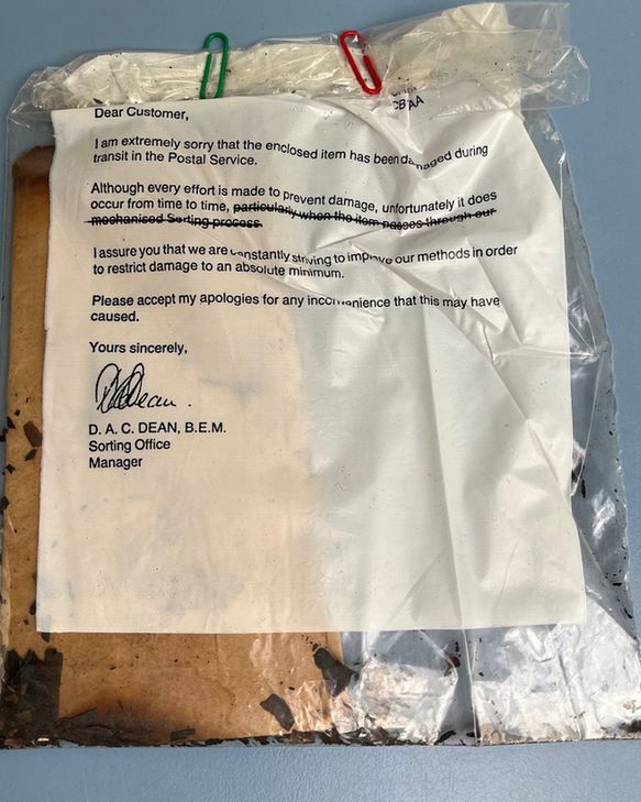 Original packaging – with an apology from the Royal Mail