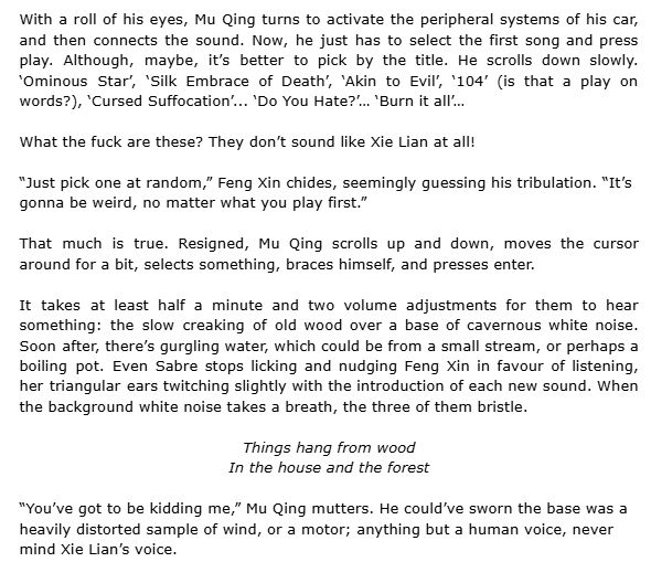 Fragment of an upcoming chapter of "Rotting Waters", part 2 of the fanfiction series "Heavenly Damnation", written by yabancreations and based on the novel Heaven Official's Blessing.