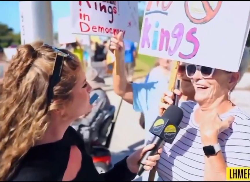 Woman laughing at right wing outrage generation nonsense