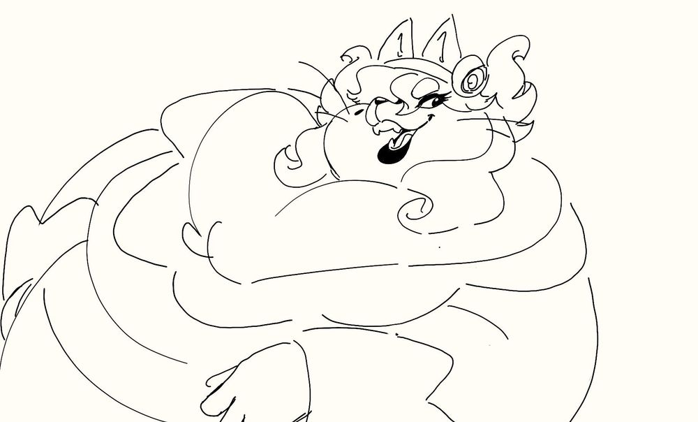 An upper body shot of a fat fox woman leaning over towards the viewer with a toothy smile. 