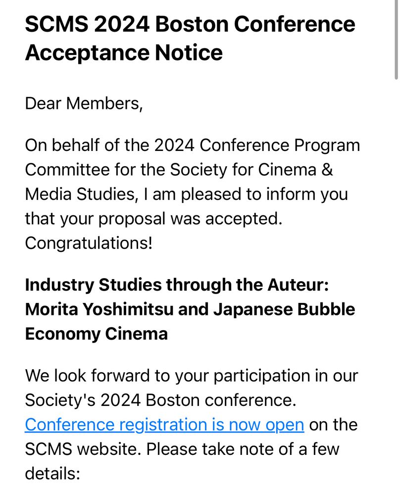 SCMS Paper Acceptance - Industry Studies through the Auteur: Morita Yoshimitsu and Japanese Bubble Economy Cinema