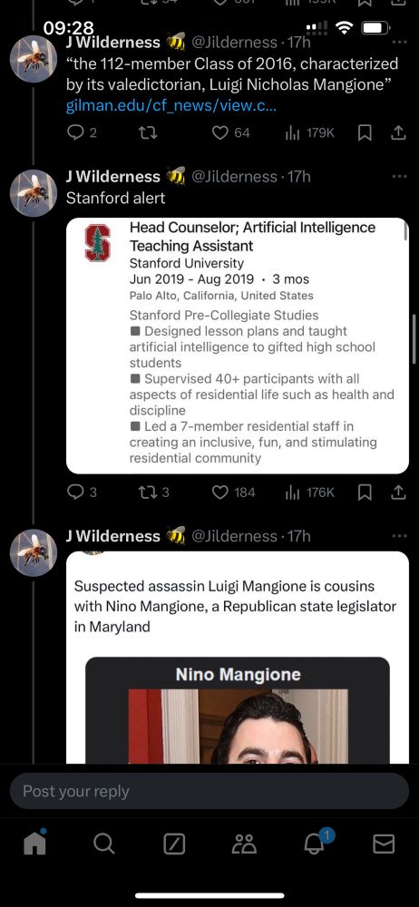 Screenshot of Luigi mangione’s LinkedIn page with his job experience as a counselor at Stanford precollegiate studies (which i attended in 2018 and 2019)