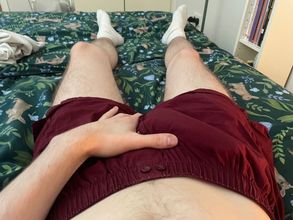 my hard dick in precum-stained boxers
