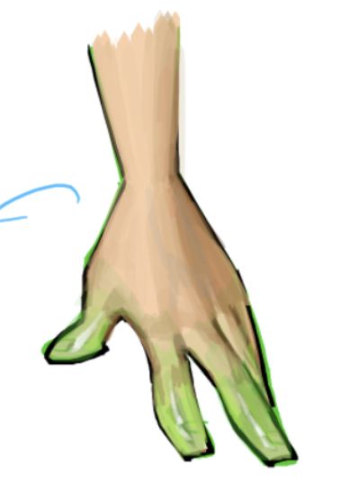 fingers with shiny lime green gradient, bones slightly visible beneath