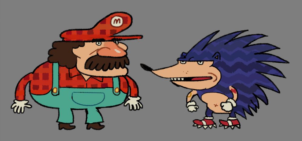 stylized doodle of mario and sonic