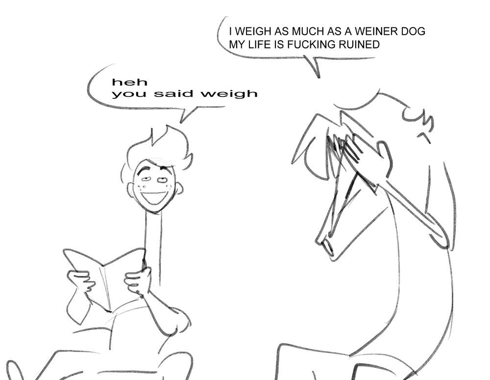 a dumb interaction between a 9 kg/20 lbs man (cedric) and an elastic man reading a magazine (simon)