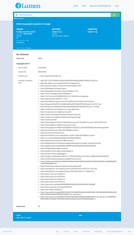 Full screenshot of https://lumendatabase.org/notices/54378675