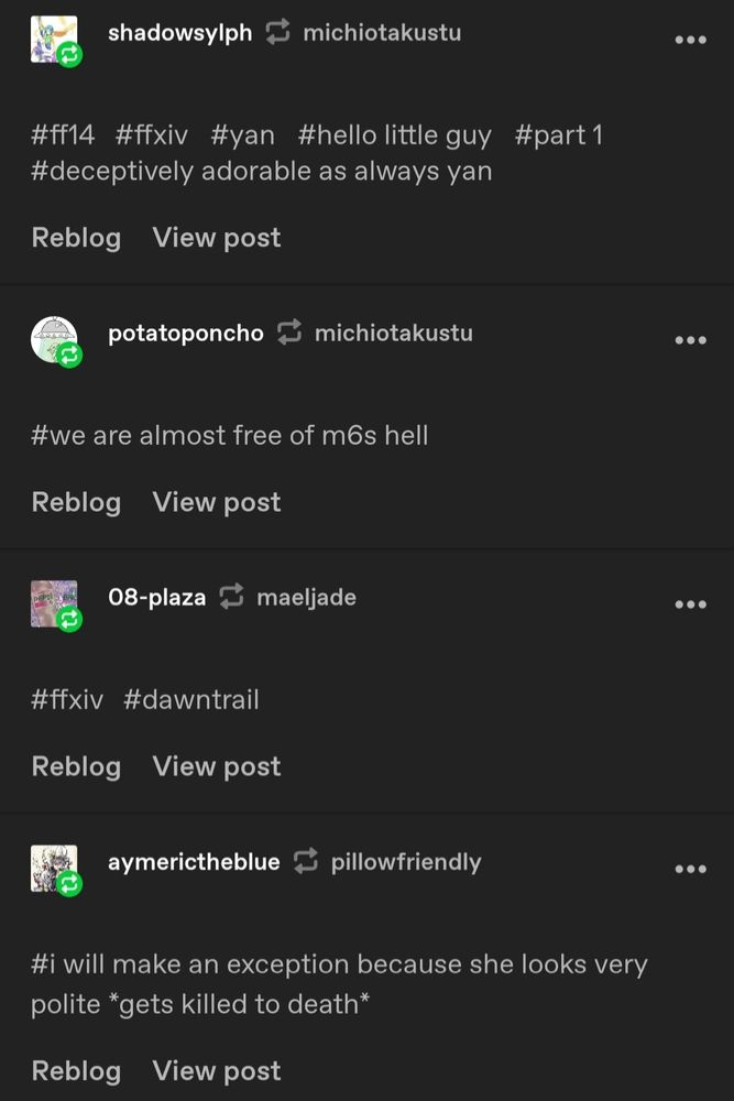 A list of Tumblr users requoting my post with flavor hashtags.