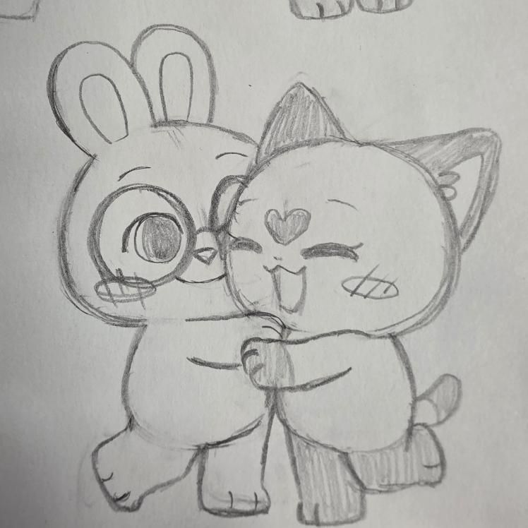 Doodle/sketch of new characters, a Siamese cat and a bunny, I am trying to draft – design 3.