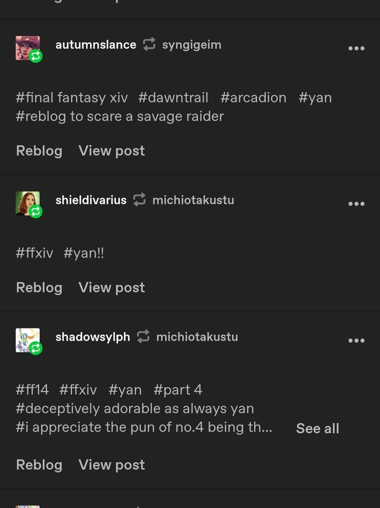 A list of Tumblr users requoting my post with flavor hashtags.
