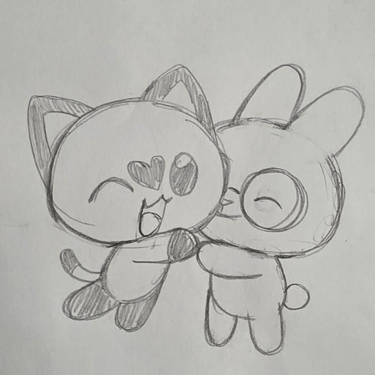 Doodle/sketch of new characters, a Siamese cat and a bunny, I am trying to draft – design 2.