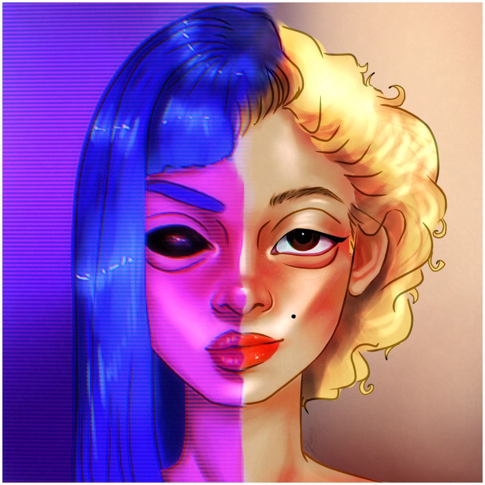 Digital art of two roles Ana De Armas had as Joi in Bladerunner 2049 and Blonde. Rip Marilyn Monroe.