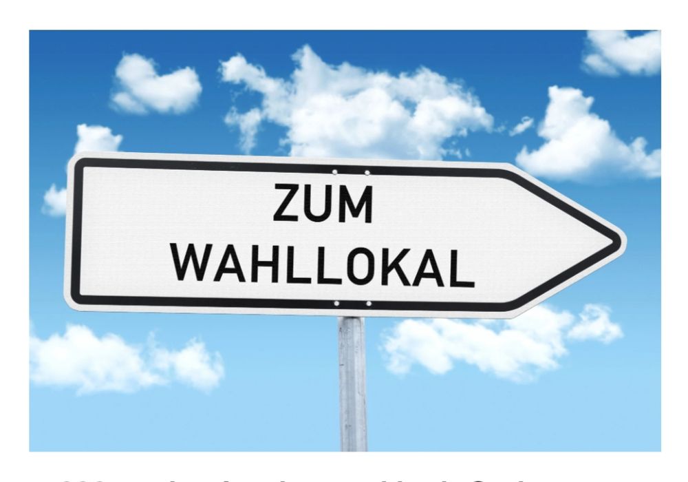 Pfeilschild mit der Aufschrift 
"ZUM WAHLLOKAL"