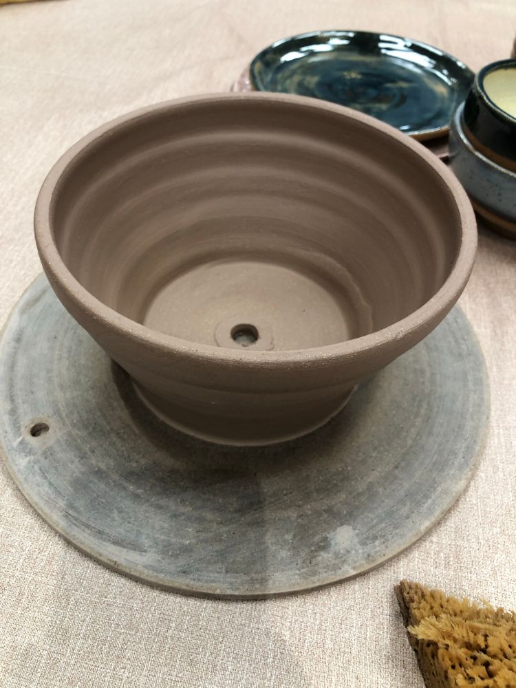 Hand thrown flower pot, brown clay